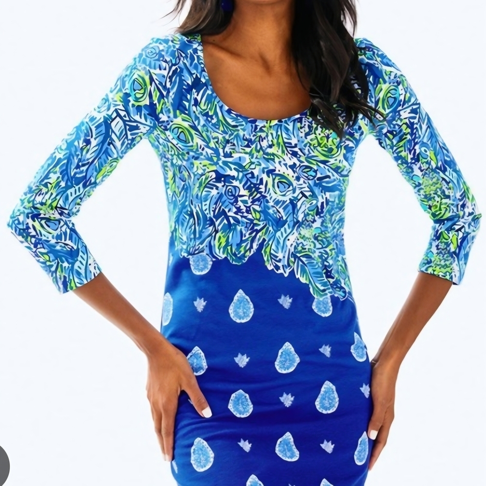 Lilly Pulitzer Blue and Green Patterned Fabric P2P 18 SMALL 1442